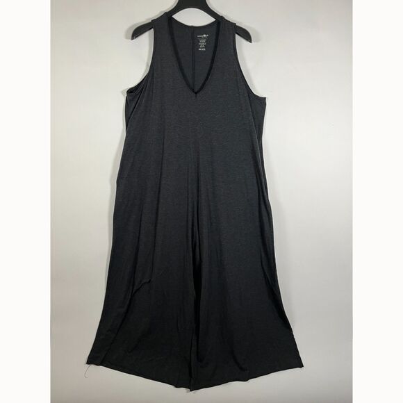 Natural Life Charcoal Gray Knit V-Neck Jumpsuit One Size Boho Loungewear Relaxed - Picture 1 of 6